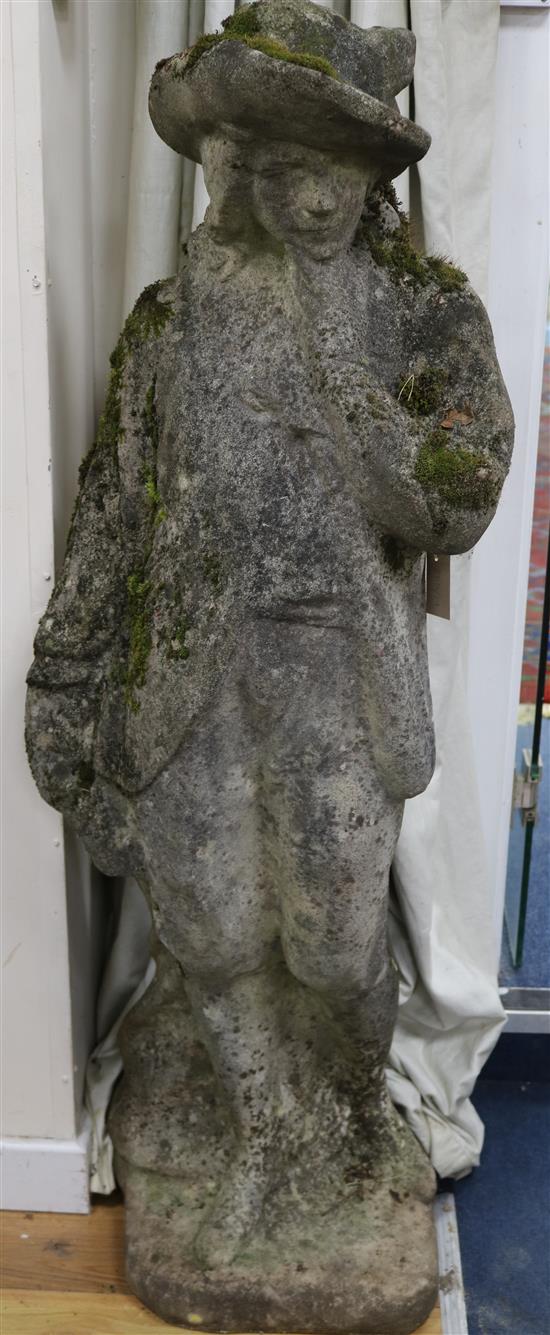 A weathered composition garden statue modelled as a cavalier, H.4ft 5in.